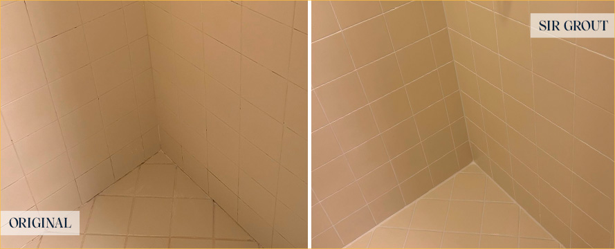 Shower Walls Before and After a Grout Sealing in Cape Coral