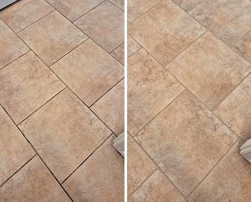 Kitchen Floor Before and After a Service from Our Tile and Grout Cleaners in Naples