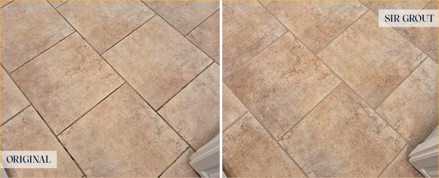Kitchen Floor Before and After a Service from Our Tile and Grout Cleaners in Naples