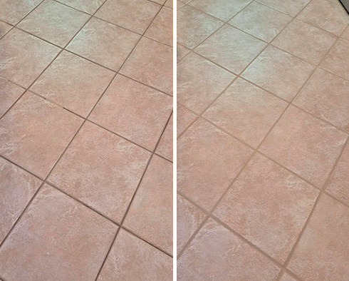 Tile Floor Before and After a Grout Sealing in Bonita Springs