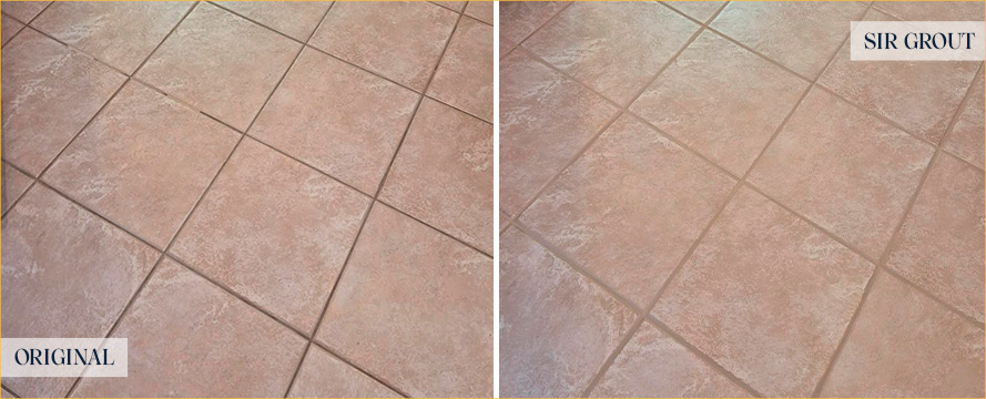 Tile Floor Before and After a Grout Sealing in Bonita Springs