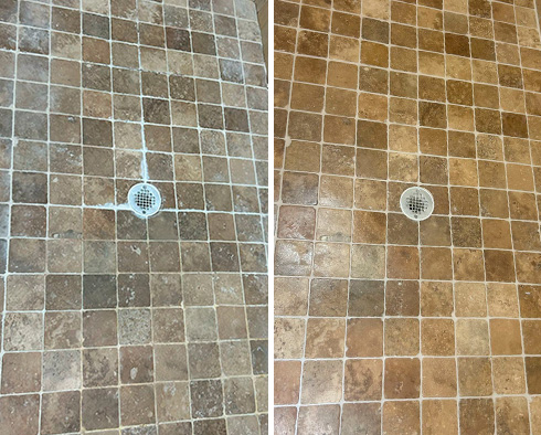 Shower Floor Before and After a Tile Cleaning in Sanibel