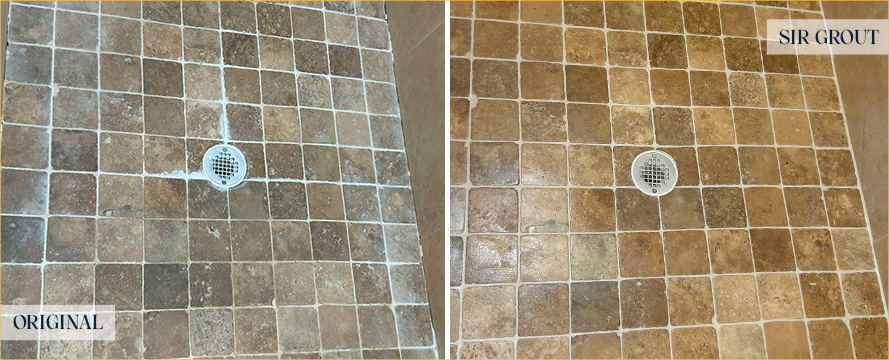Shower Floor Before and After a Tile Cleaning in Sanibel