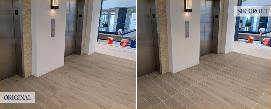 Floor Before and After a Flawless Grout Sealing in Naples, FL 