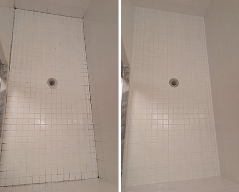 Shower Before and After a Tile Cleaning in Naples, FL 