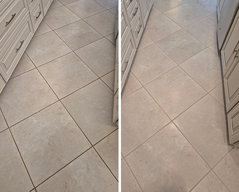 Floor Before and After a Grout Sealing in Fort Myers, FL