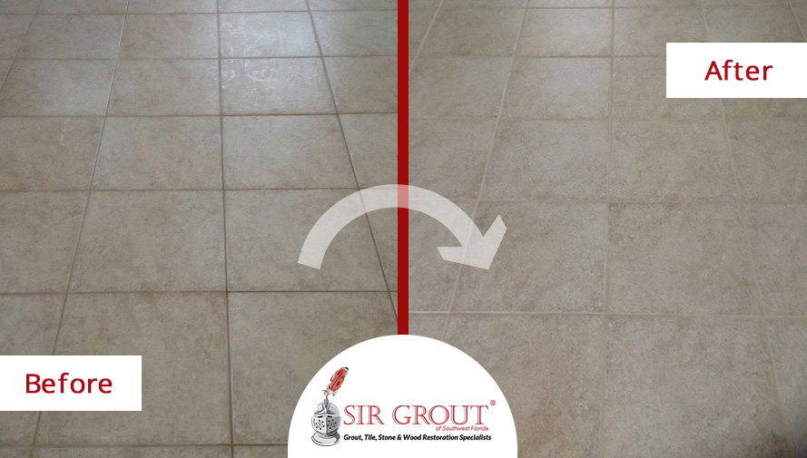 Grout Recoloring Spruces Up Stone Tile Floor in Naples, Florida