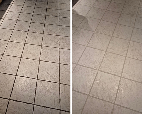 Floor Before and After a Grout Cleaning in Cape Coral, FL