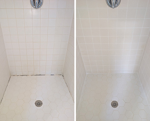 Shower Before and After a Tile Cleaning in Lehigh Acres, FL