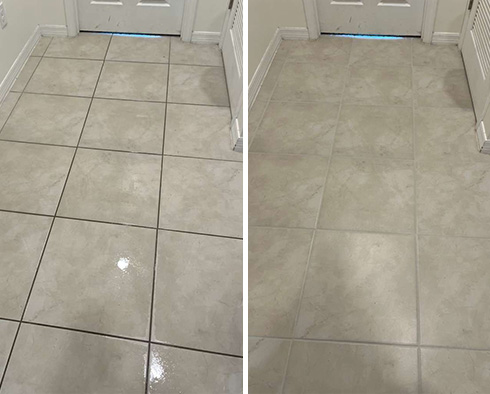 Floor Before and After a Grout Cleaning in Fort Myers, FL