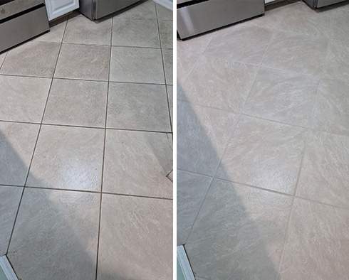 Floor Before and After a Grout Cleaning in Naples, FL