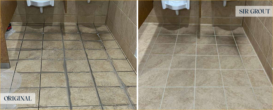 Restroom Floor Before and After an Excellent Tile Cleaning in Fort Myers, FL 