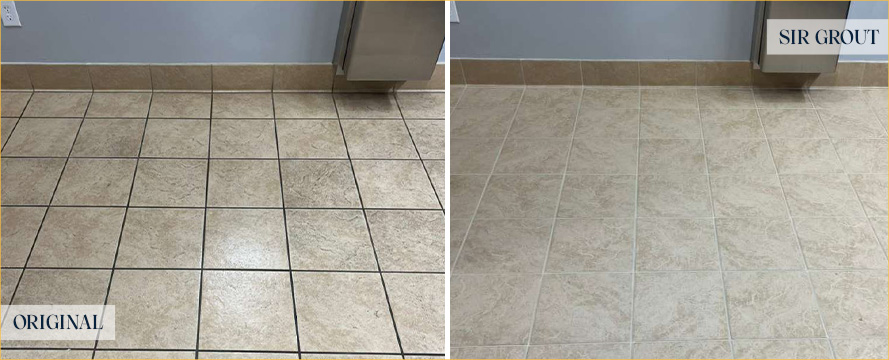 Restroom Floor Before and After a Tile Cleaning in Fort Myers, FL 