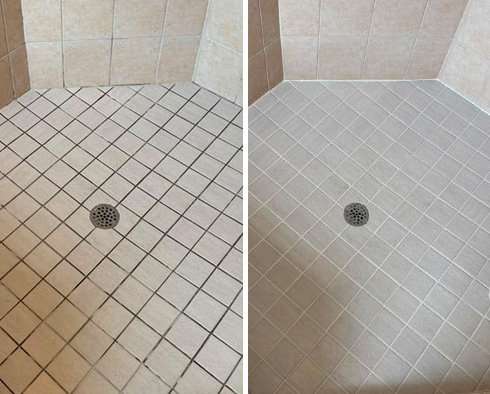 Shower Before and After a Grout Cleaning in Bonita Springs, FL
