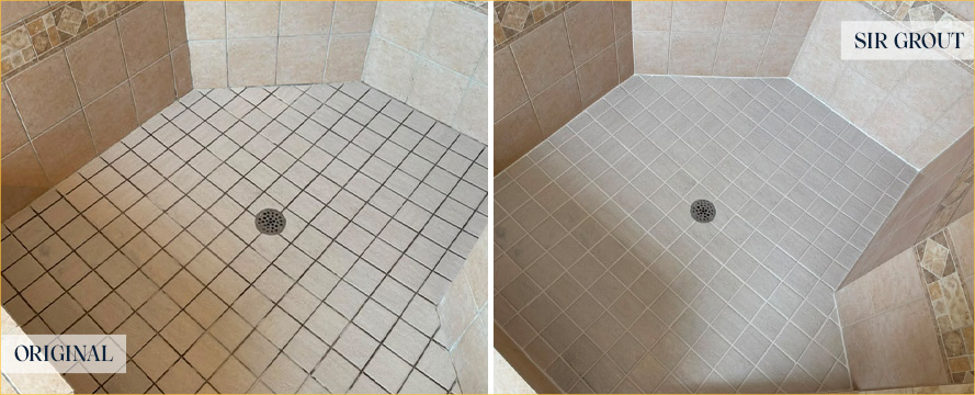 Shower Before and After an Excellent Grout Cleaning in Bonita Springs, FL