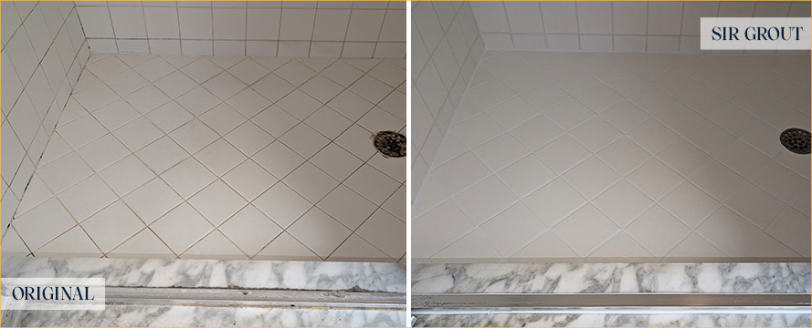 Shower Before and After a Flawless Grout Sealing in Naples, FL