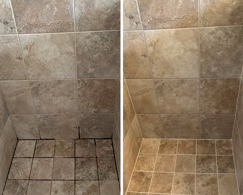 Shower Before and After a Tile Cleaning in Fort Myers, Fl
