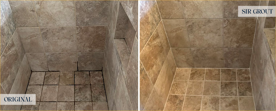 Shower Before and After a Flawless Tile Cleaning in Fort Myers, Fl