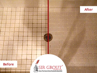 Before and After Picture of a Grout Cleaning in Naples, Florida