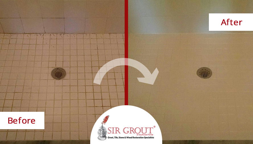 Before and After Picture of a Grout Cleaning in Naples, FL