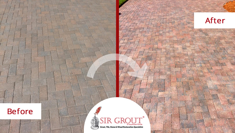 Before and After Picture of a Stone Sealing Service in Fort Myers, FL