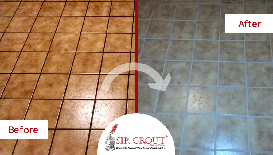 Before and After Picture of a Grout Recoloring in Cape Coral, FL