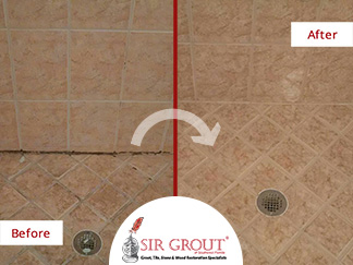 Before and After Picture of a Grout Sealing Service in Naples, FL