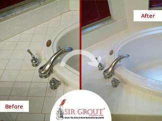 Before and After Picture of a Grout Cleaning Job in Fort Myers, Florida