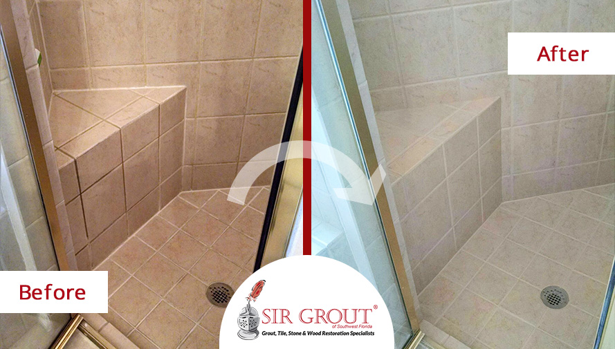 Before and After Picture of a Grout Cleaning in Naples, Florida