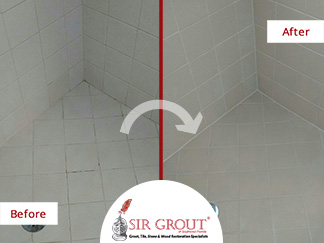 Before and After Picture of a Grout Sealing in Cape Coral, FL