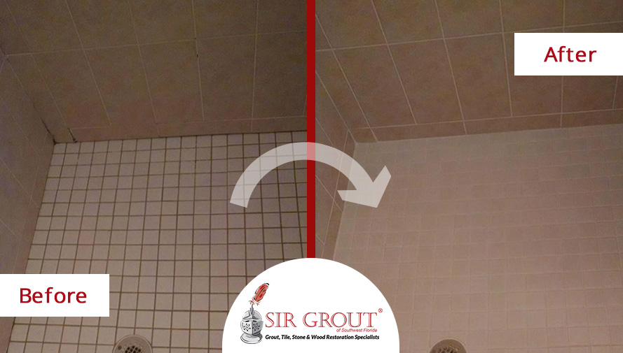 Before and After Picture of a Grout Cleaning Service in Port Charlotte, FL 