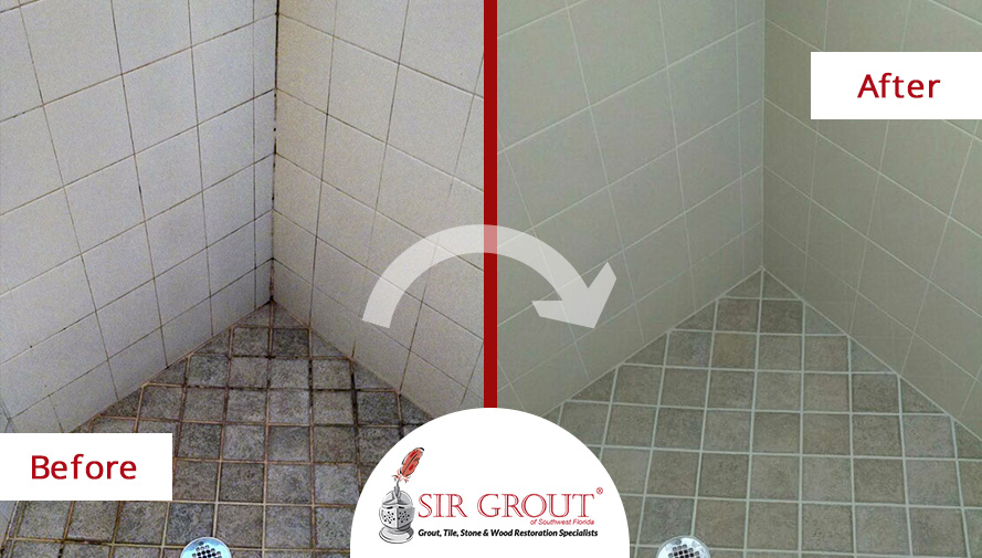 Before and After Picture of a Grout Cleaning Service in Fort Myers, FL