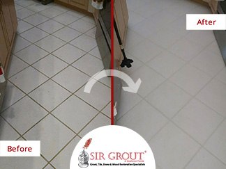 Before and After Picture of a Floor Grout Sealing in Naples, Florida