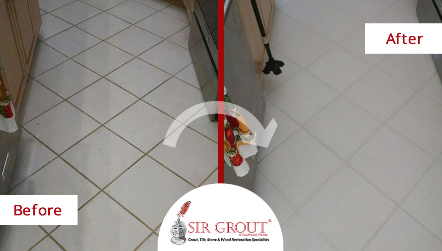 Before and After Image of a Floor Grout Sealing in Naples, Florida