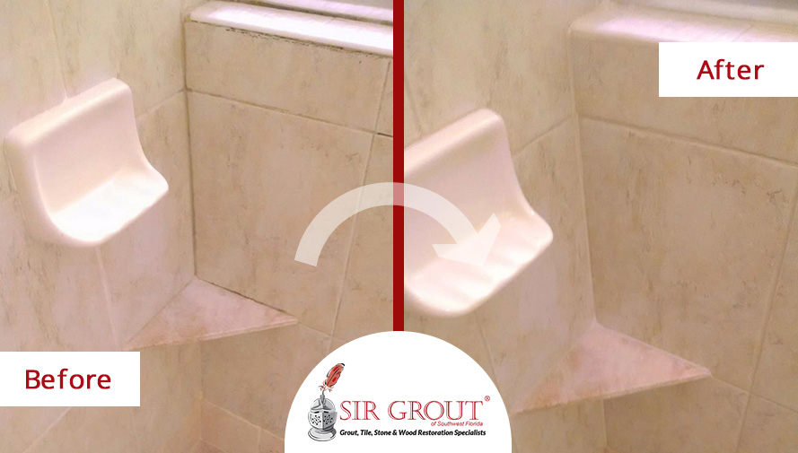 Before and After Picture of a Grout Cleaning and ColorSealing Service in Estero, FL