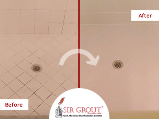 Before and After Picture of a Shower Grout Cleaning Service in Naples, FL