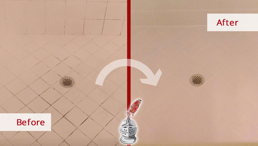 Before and After Picture of a Shower Grout Cleaning Service in Naples, FL
