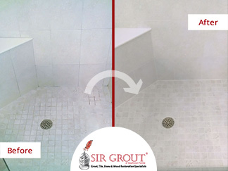 Before and After Picture of a Shower Tile and Grout Cleaning in Fort Myers, FL
