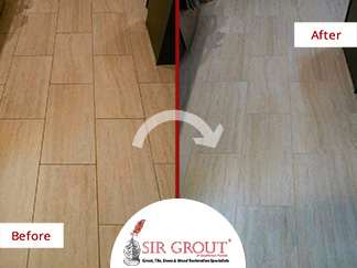 Before and after of This Hard Surface Restoration with a Grout Cleaning Assistance in Cape Coral, Florida