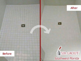 Before and after Picture of a Total Transformation after a Grout Cleaning Job in Naples, FL