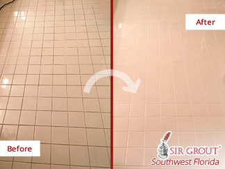 Before and after Picture of How a Professional Grout Cleaning Job in Fort Myers, FL, Gave This Bathroom a Pristine Appearance