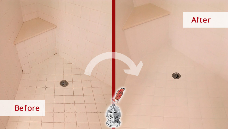 Before and after Picture of This Grout Cleaning Job in Fort Myers, Fl, Restoring This Shower