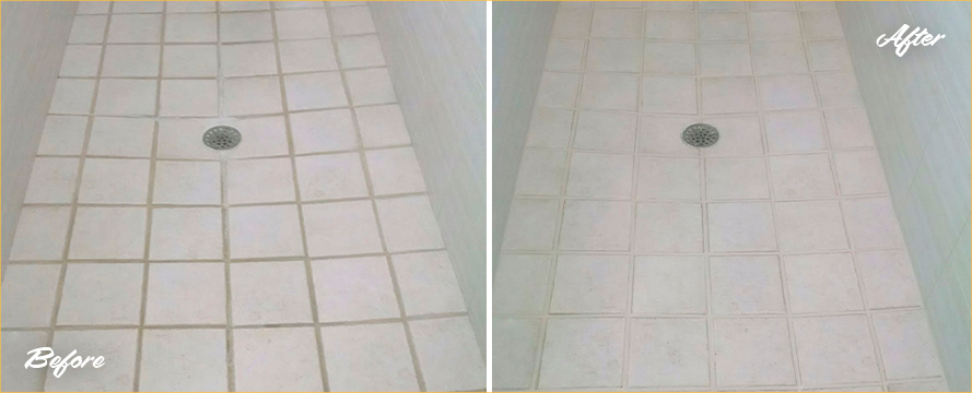 Before and after Picture of How This Grout Cleaning Job in Cape Coral, Florida, Helped This Shower Look Spotless