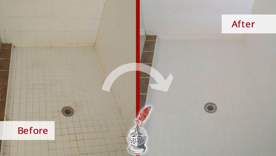 Before and after Picture of How Our Team of Tile and Grout Cleaners Renewed This Shower in Fort Myers, Florida