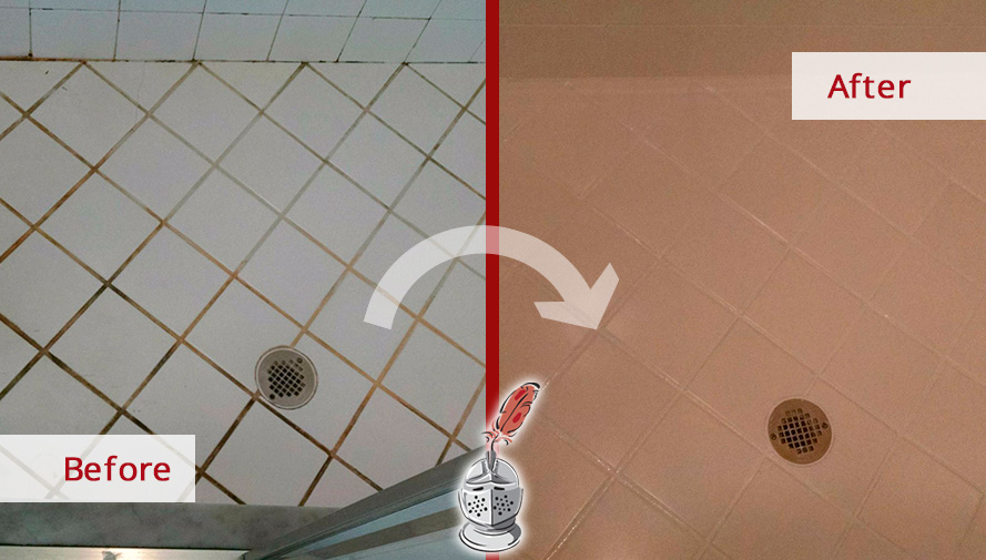 Before and after Picture of This Master Shower in Naples, Florida, after a Grout Cleaning Job It Look Shiny Once More