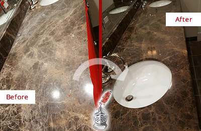 Sir Grout Cleans and Color Enhances this Damaged Granite Countertop Before and After Picture of a Cleaned and Color Enhanced Granite Countertop