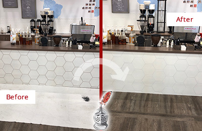 Sir Grout SW Florida Restores, Cleans and Seals this Dirty Coffee Shop Tile and Grout Picture of a Coffee Shop Before and After Tile and Grout Restoration