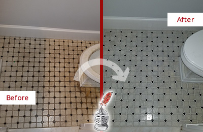 Sir Grout Cleans this Pelican Bay Bathroom Tile and Grout Cleaned to Remove Stains Before and After Picture of a Pelican Bay Bathroom Tile and Grout Cleaned to Remove Stains