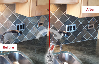 Sir Grout Caulks this Cleveland Backsplash Caulked to Fix and Prevent Water Leaks Before and After Picture of a Cleveland Backsplash Caulked to Fix and Prevent Water Leaks