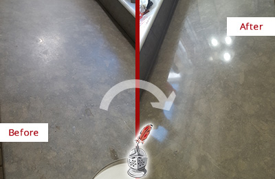 Before and After Picture of a Dull Solana Limestone Countertop Polished to Recover Its Color